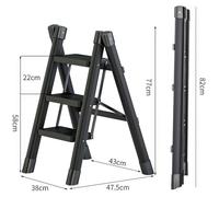 Escalier pliable pour la maison - 3 marches - Multifonctionnel - Tabouret d'appoint - Étagère - Noir
