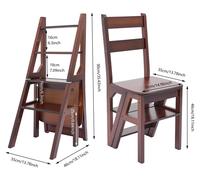 Escalier pliant - 4 marches - Tabouret multifonctionnel - Hauteur réglable - Bois de pin - 38 × 35 × 90 cm - Couleur marron noisette