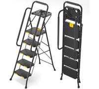 Escalier pliant à 5 marches, avec plateforme d'outils et rampes, en acier, supportant jusqu'à 360 kg