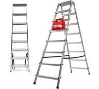 Escalier pliant, échelle en aluminium à 8 marches, avec pieds antidérapants, capacité de charge jusqu'à 150 kg, échelle polyvalente pour une utilisation intérieure et extérieure