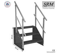 Escalier sur pied à 3 marches, largeur 60 cm, hauteur des marches 63 cm, modèle autoportant, entièrement anthracite, avec 2 rampes