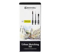 ESCODA | Aquarelle | Ensemble de croquis urbain | Pinceaux de voyage | 3 pinceaux de poche | Taille 12 | Fibre synthétique | Rond pointu carré plat
