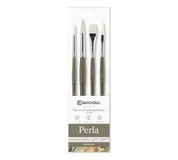 Escoda | Aquarelle | Série Perla Set Aquarelle | Taille 6,12,1/2,1/4 | 3 pinceaux | Imitation synthétique Toray Blanc | Pointe Ronde + Plate + Bande Poignard