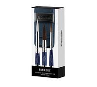 Escoda Lot de Pinceaux de Voyage pour Aquarelle, avec étui en Toile, 3 pinceaux à Manche Court, Bleu