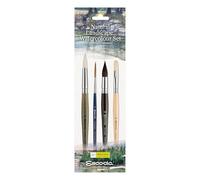 ESCODA Natural Landscape Watercolour Set | 4 pinceaux (Tailles 2, 14, 12, 10) | Fibres synthétiques & Naturelles | Rond Pointu, lavis, Langue de Chat Long