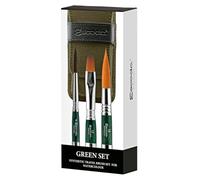 ESCODA Set 3 Pinceaux Aquarelle - Green Set Voyage N.4,12,16 Rond Pointu Sortie Longue Carré Fibres Synthétiques Séries Ultimo Barroco Prado Brosses Professionnelles Fabriqué à la Main à Barcelone.