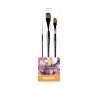 ESCODA Set 3 Pinceaux Aquarelle - N.2 Rond Pointu, N.3/4",1" Carré Fibre Synthétique Set #2 Fabio Cembranelli Série Prado Brosses Professionnelles Fait à la Main à Barcelone.