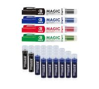 ESENG® Lot de 28 marqueur pour tableau blanc, paquet comprenant les Magic WM-218 marqueurs (1X4 couleurs) et les WM-218T cartouches d'encre (2X6 noir+2X6 bleu)