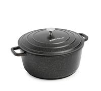 ESEVOLO Cocotte Fonte Induction 28cm Faitout Rond 6,3L en Fonte d’Aluminium | avec Revêtement Antiadhésif, Marmite avec Couvercle, Idéale pour Soupe, Ragoûts, Pain, Four et Gaz, Noir