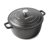 ESEVOLO Cocotte Fonte Induction 28cm Faitout Rond 6,3L en Fonte d’Aluminium avec Revêtement Antiadhésif, Marmite avec Couvercle, Idéale pour Soupe, Ragoûts, Pain, Four et Gaz, Noir