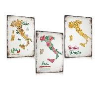 ESFIVHO Lot de 3 Plaque Vintage Metal Italie 20x30cm - Italy Italien PAYS Pancarte Affiche - Italienne Pasta Panneau Decoration Murale Cadeau Pour la Cuisine Kitchen Restaurant