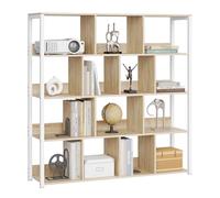 eSituro Bibliothèque 14 Casiers 4 Niveaux 120x30x120 cm | Bois d'ingénierie; Chêne Clair Blanc; Salon chambre bureau; Design casier; Montage facile