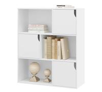 eSituro Bibliothèque Blanche Étagère sur Pied avec 3 Portes et 6 Compartiments - Étagère Cubique Modulable pour Salon, Chambre à Coucher, Bureau - Armoire de Rangement Style Scandinave