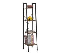 eSituro Bibliothèque Échelle 4 Niveaux 34x35x148 cm | Métal aggloméré; Bois Foncé Noir; Style échelle; Format étroit; Montage facile