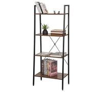 eSituro Bibliothèque Échelle 4 Niveaux 60x35x148 cm | Métal aggloméré; Bois Foncé Noir; Style échelle; Salon chambre; Montage facile