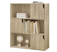 eSituro Bibliothèque Étagère sur Pied en Chêne avec 3 Portes et 6 Compartiments - Étagère Cubique Modulable pour Salon, Chambre, Bureau - Armoire de Rangement Enfant Sécurisée, Style Naturel