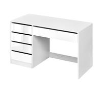 eSituro Bureau avec 5 Tiroirs et Rangement, 120x55x75 cm, Blanc Brillant | en MDF, Rangement Pratique, Tiroirs Coulissants Faciles, Design Nordique, Adapté pour Études, Chambre, Bureau et Salon
