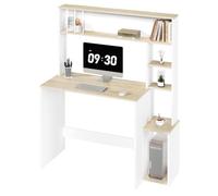 eSituro Bureau avec Étagères, 113x45x139 cm, Blanc et Chêne | En Bois D'ingénierie, 5 Casiers Ouverts, Rangement Pratique pour Travailler et Étudier, Chambre ou Bureau