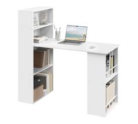 eSituro Bureau avec Étagères des Deux Côtés et Rangement, 120x55 cm, Blanc