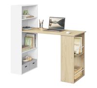 eSituro Bureau avec Étagères des Deux Côtés et Rangement, 120x55 cm | Étagères Ouvertes, Support pour Classeurs, pour Études, Chambre, Bureau et Salon, Chêne Blanc