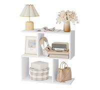 eSituro Table d'Appoint en Forme de S, Bout de Canapé, Table Basse, pour Salon, Balcon, Bureau, Chambre à Coucher, Meuble Cube avec 3 Étagères et 4 Compartiments, Blanc