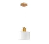 ESKED Suspension Moderne en Verre avec Douille E27 Dorée et Câble Tressé Noir, Luminaire de Plafond 15 cm pour Îlot de Cuisine, Salle à Manger ou Chambre (Blanc)