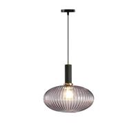 ESKED Suspension Moderne en Verre Strié avec Douille E27, Luminaire Suspendu pour Îlot de Cuisine, Salle à Manger, Chambre (Gris, 30cm)