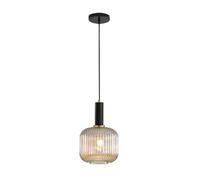 ESKED Suspension Moderne en Verre Strié avec Douille E27, Luminaire Suspendu pour Îlot de Cuisine, Salle à Manger, Chambre (Ambré, 20cm)