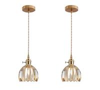ESKED Suspension Vintage en Verre avec Douille E27 et Interrupteur Rotatif, Luminaire Plafonnier avec Abat-Jour en Forme de Pétale pour Cuisine, Salle à Manger ou Chambre (ambre, 2 pièces)