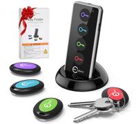 Esky Localisateur d'objets, Localisateur de Clés 4 Récepteurs et 1 Émeteur 80 DB Travail de 39,9m sans Fil RF avec LED Lampe de Poche et Support de Base pour Retrouver Les clés Chiens Chats