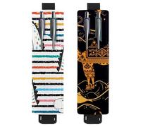 Eslifey Lot de 2 porte-stylos avec bande élastique réglable - Style vintage - Aquarelle - Tigre - Plumes de vache - Motif éléphant - Pochette en cuir pour carnet de notes et journaux, Multi 14