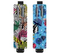 Eslifey Lot de 2 porte-stylos avec bande élastique réglable - Style vintage - Aquarelle - Tigre - Plumes de vache - Motif éléphant - Pochette en cuir pour carnet de notes et journaux, multicolore 11