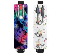 Eslifey Lot de 2 porte-stylos avec bande élastique réglable - Style vintage - Aquarelle - Tigre - Plumes de vache - Motif éléphant - Pochette en cuir pour carnet de notes et journaux, multicolore 12