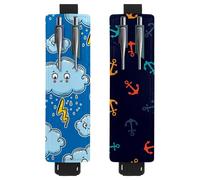 Eslifey Lot de 2 porte-stylos portables, motif chats mignons dans les casques, étoile et lune, pochette pour 2 ou 3 stylos, bande élastique réglable, amovible, multicolore 3, 6.1x1.8in/15.4x4.6cm
