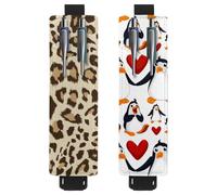 Eslifey Lot de 2 porte-stylos portables, motif plumes colorées, pochette pour 2 ou 3 stylos, bande élastique réglable, amovible, Multi 9., 6.1x1.8in/15.4x4.6cm
