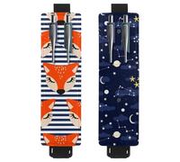 Eslifey Lot de 2 porte-stylos portables, motif plumes colorées, pochette pour 2 ou 3 stylos, bande élastique réglable, amovible, multicolore 4, 6.1x1.8in/15.4x4.6cm
