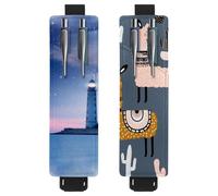 Eslifey Lot de 2 porte-stylos portables, motif plumes colorées, pochette pour 2 ou 3 stylos, bande élastique réglable, amovible, multicolore 12, 6.1x1.8in/15.4x4.6cm