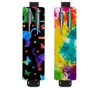 Eslifey Lot de 2 porte-stylos portables, motif plumes colorées, pochette pour 2 ou 3 stylos, bande élastique réglable, amovible, Multi 8., 6.1x1.8in/15.4x4.6cm