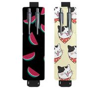 Eslifey Lot de 2 porte-stylos portables, motif plumes colorées, pochette pour 2 ou 3 stylos, bande élastique réglable, amovible, Multi 10., 6.1x1.8in/15.4x4.6cm