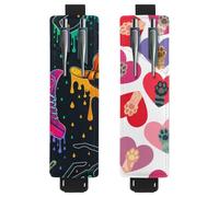 Eslifey Lot de 2 porte-stylos portables, motif plumes colorées, pochette pour 2 ou 3 stylos, bande élastique réglable, amovible, multicolore 6, 6.1x1.8in/15.4x4.6cm