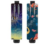 Eslifey Lot de 2 porte-stylos portables, motif plumes colorées, pochette pour 2 ou 3 stylos, bande élastique réglable, amovible, Multi 14, 6.1x1.8in/15.4x4.6cm