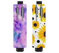 Eslifey Lot de 2 porte-stylos portables, motif plumes colorées, pochette pour 2 ou 3 stylos, bande élastique réglable, amovible, multicolore 11, 6.1x1.8in/15.4x4.6cm