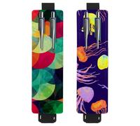 Eslifey Lot de 2 porte-stylos portables, motif plumes colorées, pochette pour 2 ou 3 stylos, bande élastique réglable, amovible, multicolore 7, 6.1x1.8in/15.4x4.6cm