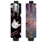 Eslifey Lot de 2 porte-stylos portables, motif plumes colorées, pochette pour 2 ou 3 stylos, bande élastique réglable, amovible, multicolore 5, 6.1x1.8in/15.4x4.6cm
