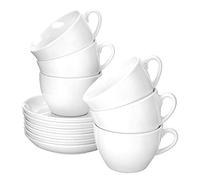 Esmeyer Bistro - 6 Tasses à Cappuccino 0,30 l, avec sous-Tasse Forme Bistro - UNI Blanc Forme d'anse Ronde, Hauteur 7,2 cm, diamètre 15,7 cm