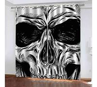 ESMTKDD Rideau Occultant 3D À Oeillets Motif tête de Mort Noir et Blanc Design Moderne Garder au Chaud Rideaux Rideau Occultant Salon Cuisine Décor pour Chambre d'enfants Isolation Rideau 244x228cm