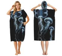 ESNAIUVCD Peignoir à capuche imprimé méduses bleues et dorées pour piscine, plage, poncho en tissu éponge léger et à séchage rapide pour adultes, femmes et hommes
