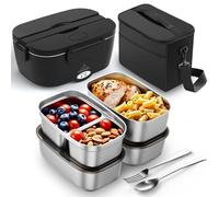 ESOHOT Gamelle Chauffante,120W Lunch Box Chauffante Modèle de Chauffage Ultra-Rapide 12V/24V/230V Boite Chauffante Repas pour Voyages,Travail,Bureau,Voiture,Camion (1,5L x 4)