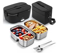 ESOHOT Gamelle Chauffante,120W Lunch Box Chauffante Modèle de Chauffage Ultra-Rapide 12V/24V/230V Boite Chauffante Repas pour Voyages,Travail,Bureau,Voiture,Camion (1,5L x 2)