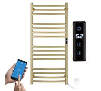 ESOP Sèche-Serviette Électrique Or Brossé 185 W Chauffe-Serviettes 110×60 cm WiFi Intelligent Porte-Serviettes Chauffant Électrique 15 Barres Courbes Commande Tactile à LED Radiateur de Salle de Bain